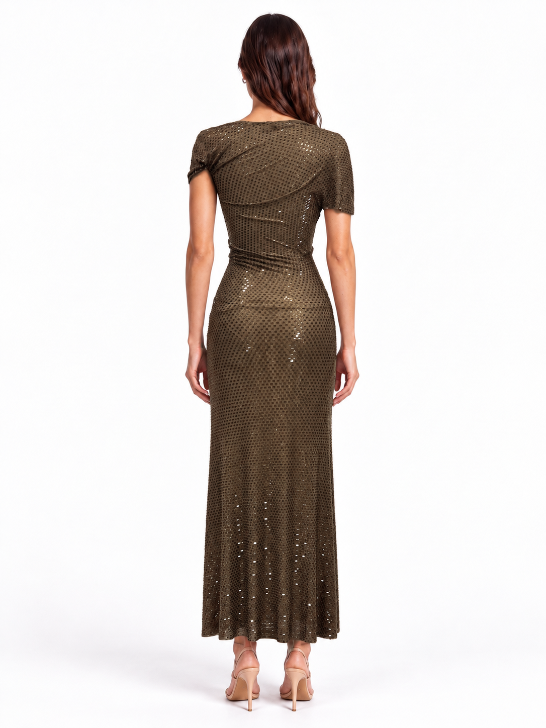 "Lina" Asymmetric Neck Rhinestone Mesh Dress