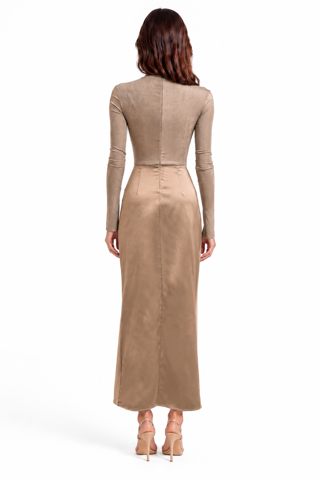 "Mira" High Neck Draped Front Gown