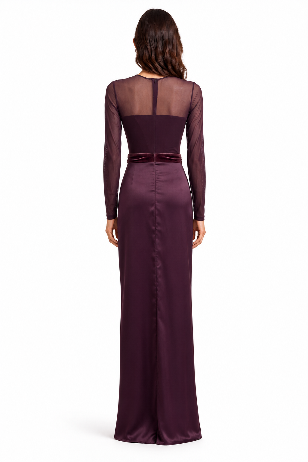 "Talia" Sheer-Sleeve Draped Maxi Gown