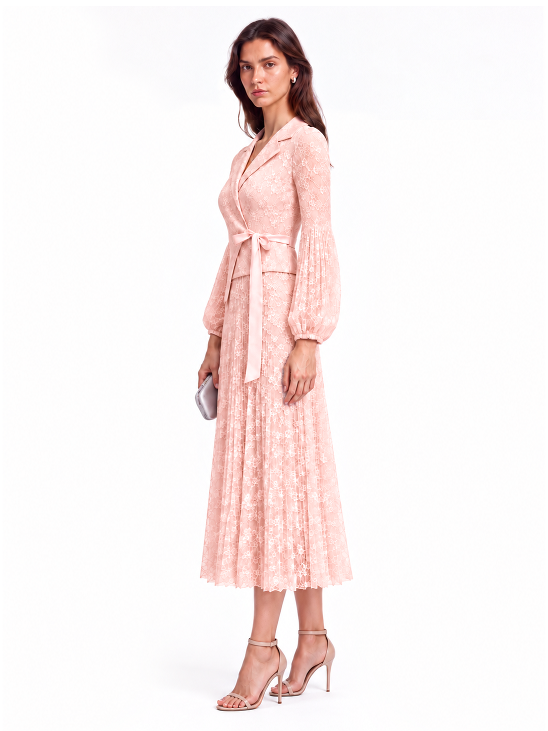 "Elara" Lace Jacket-Style Pleated Maxi Dress