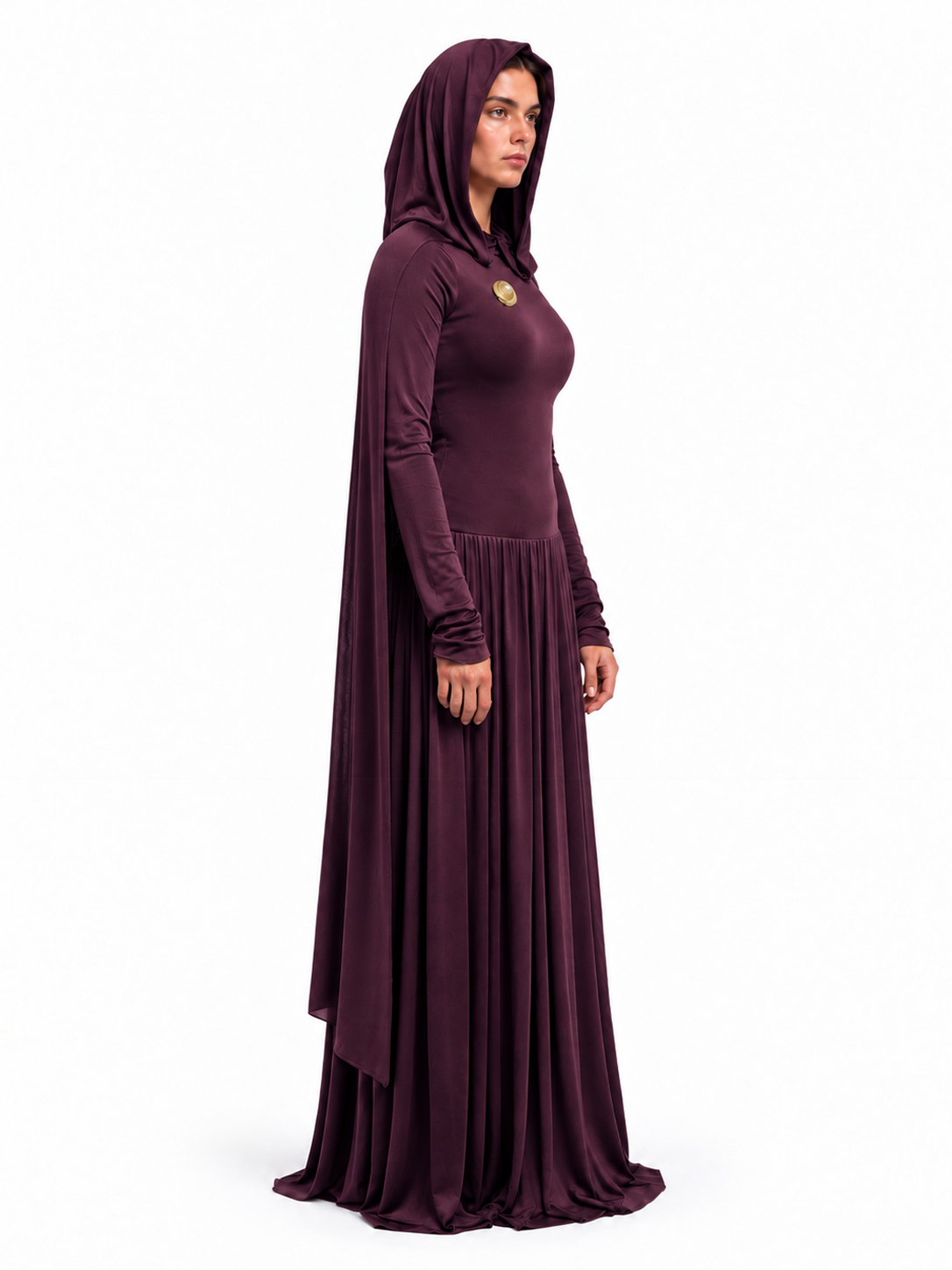 "Layla" Jersey Hooded Cape Maxi Dress