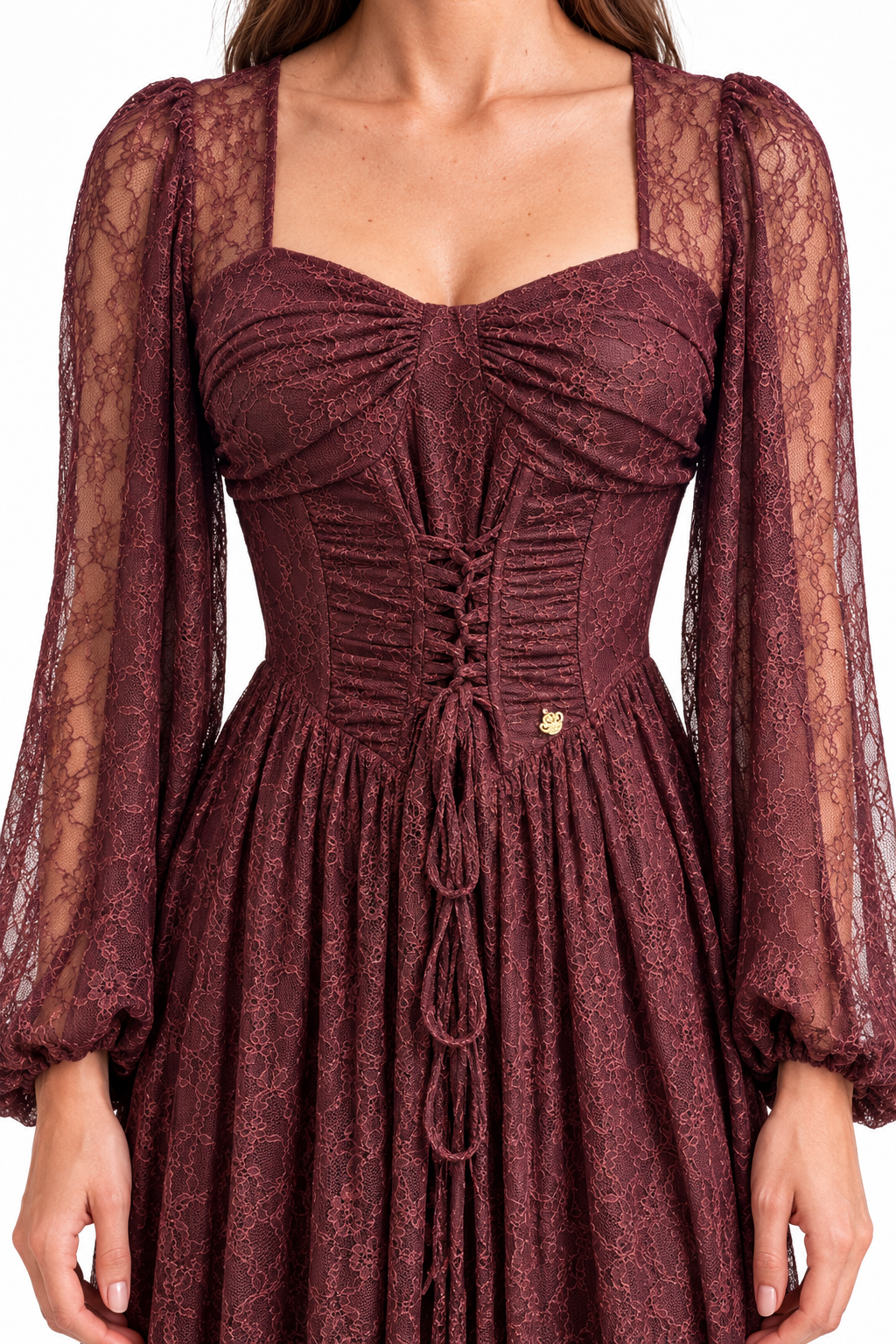 "Elara" Lace Corset Square-Neck Dress