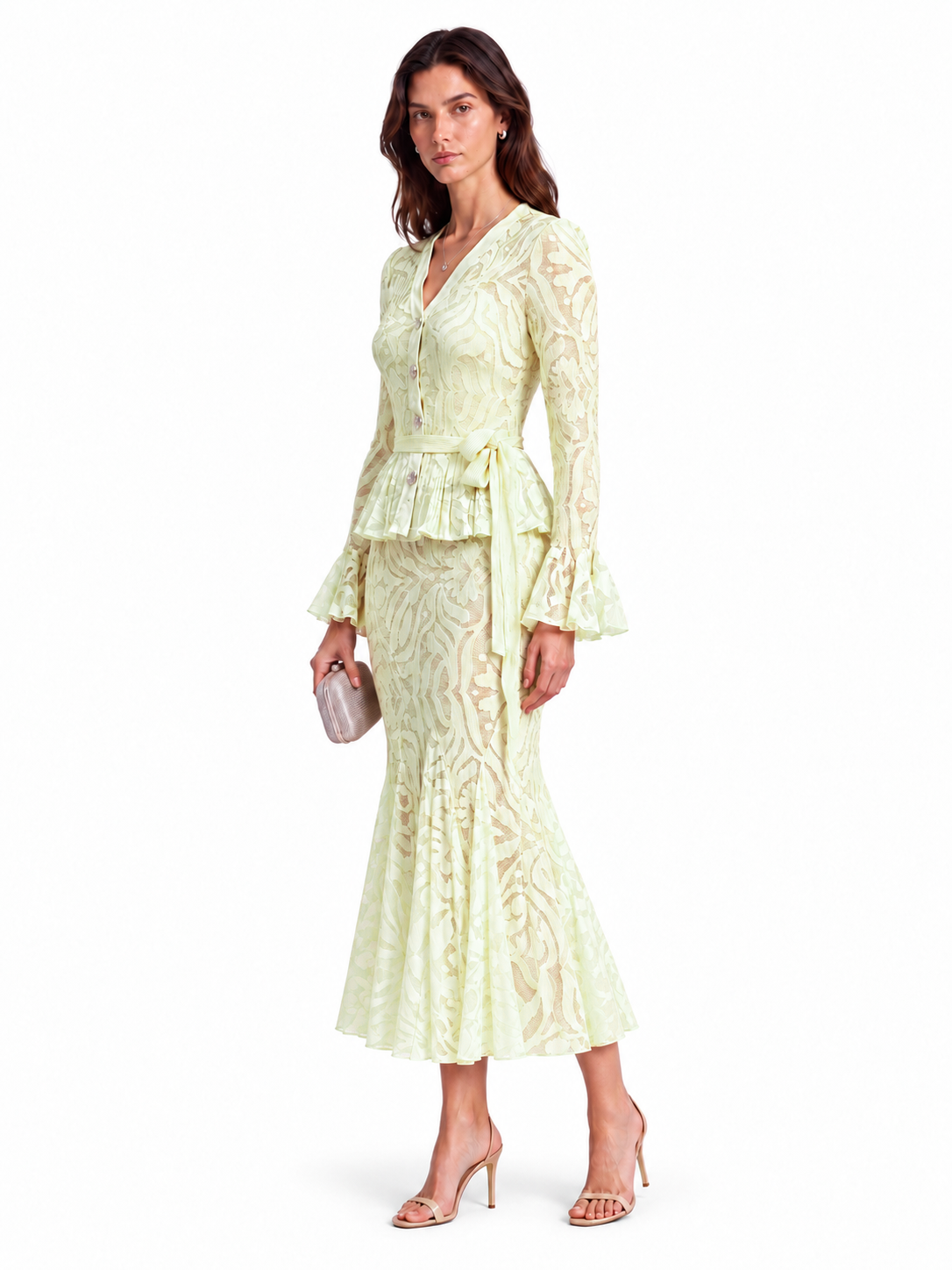 "Elara" Lace V-Neck Peplum Set