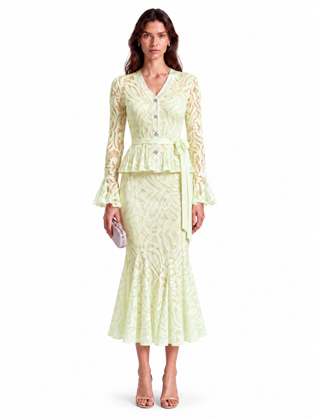 "Elara" Lace V-Neck Peplum Set