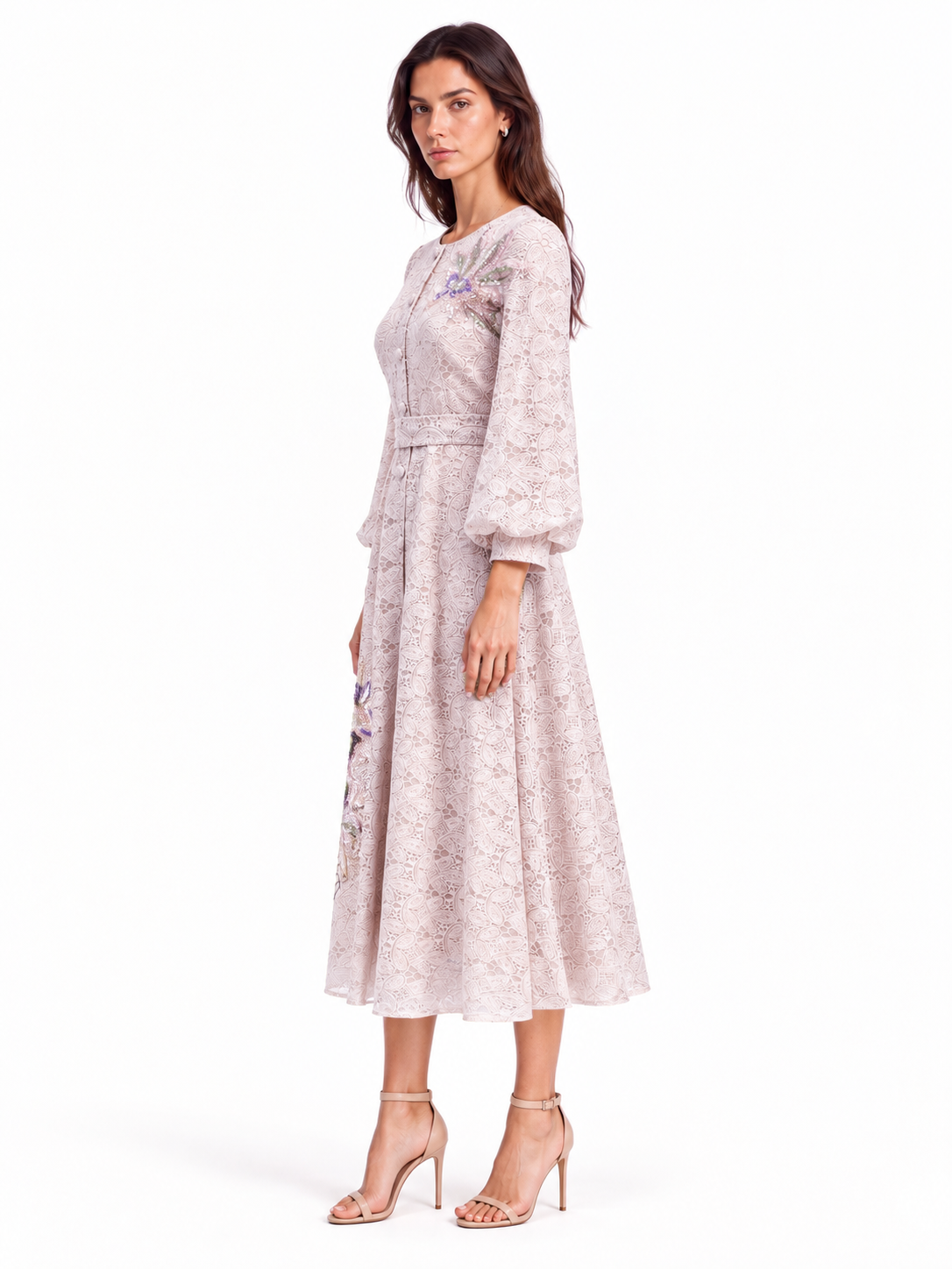 "Elara" Floral Embroidered Lace Midi Dress