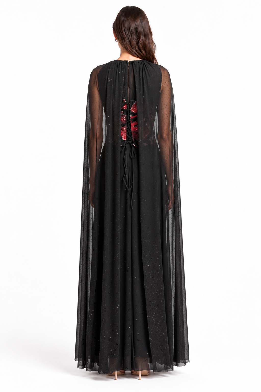"Mira" Floral Corset Cape Gown