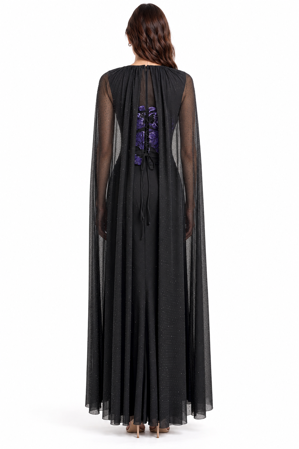 "Mira" Floral Corset Cape Gown