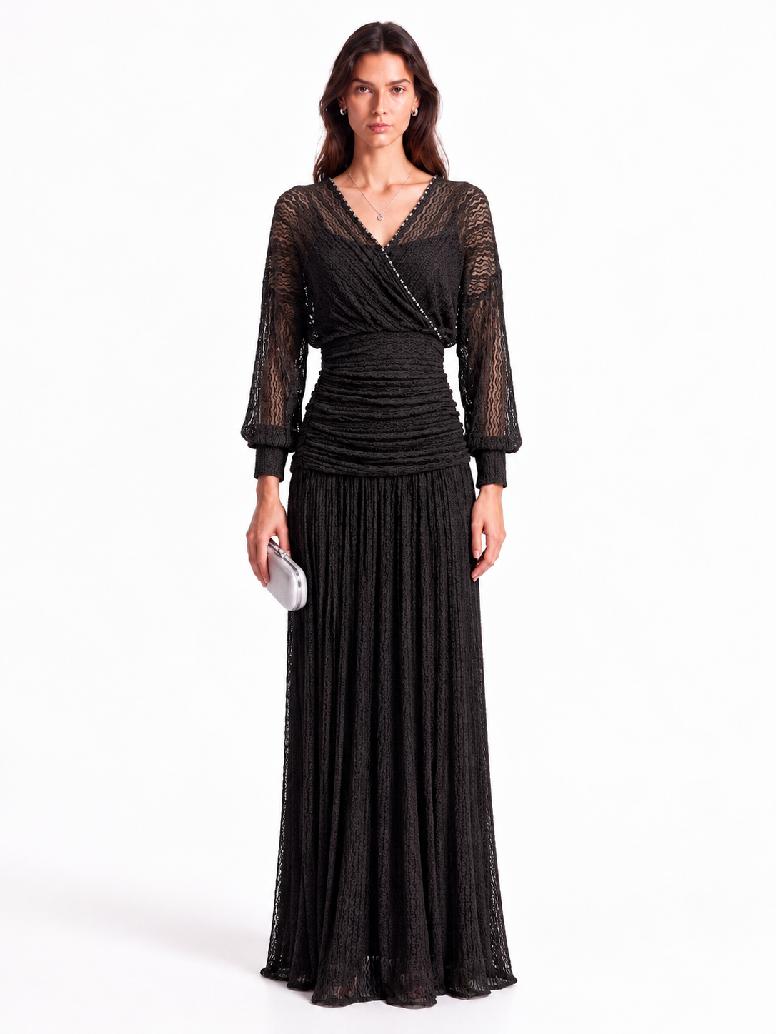 "Elara" Celeste V-Neck Lace Wrap Maxi Dress