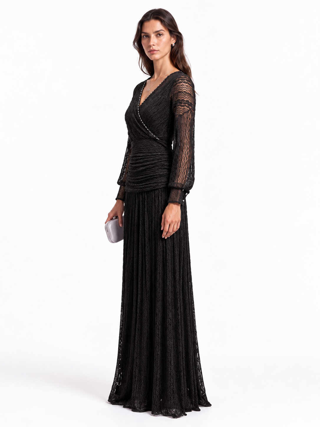 "Elara" Celeste V-Neck Lace Wrap Maxi Dress