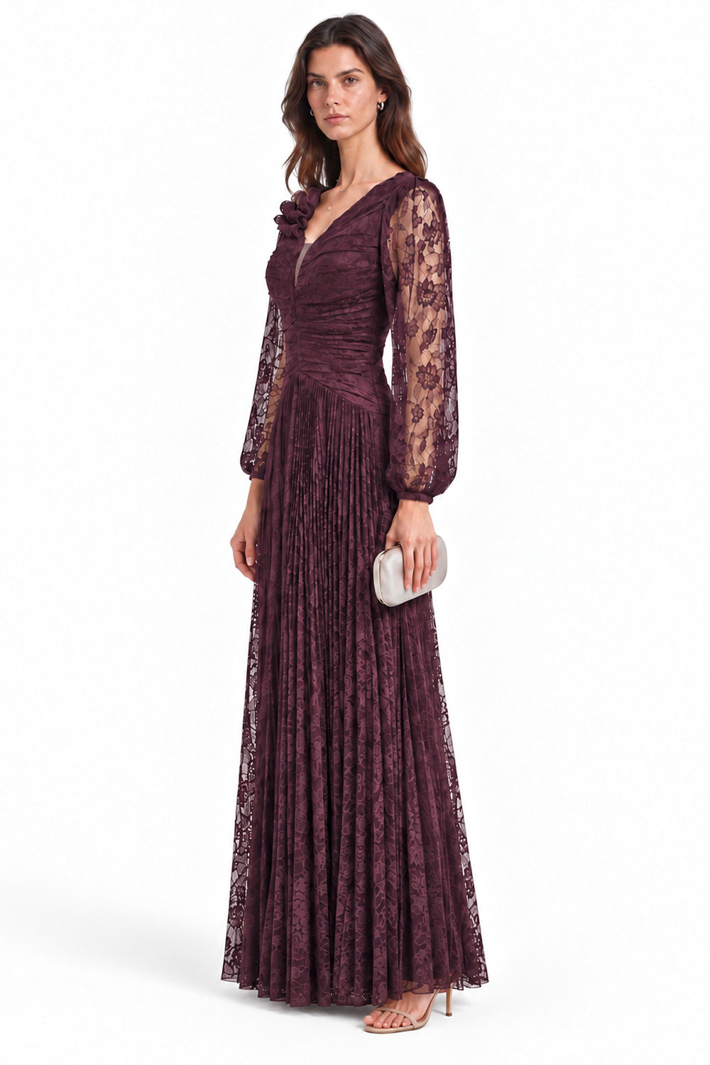 "Elara" Ruched Floral Lace Dress