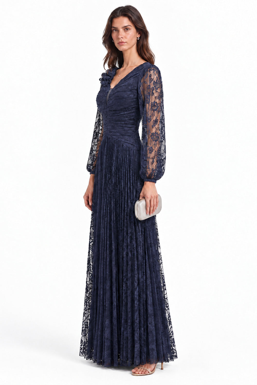 "Elara" Ruched Floral Lace Dress