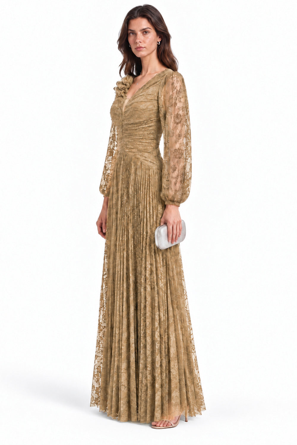 "Elara" Ruched Floral Lace Dress