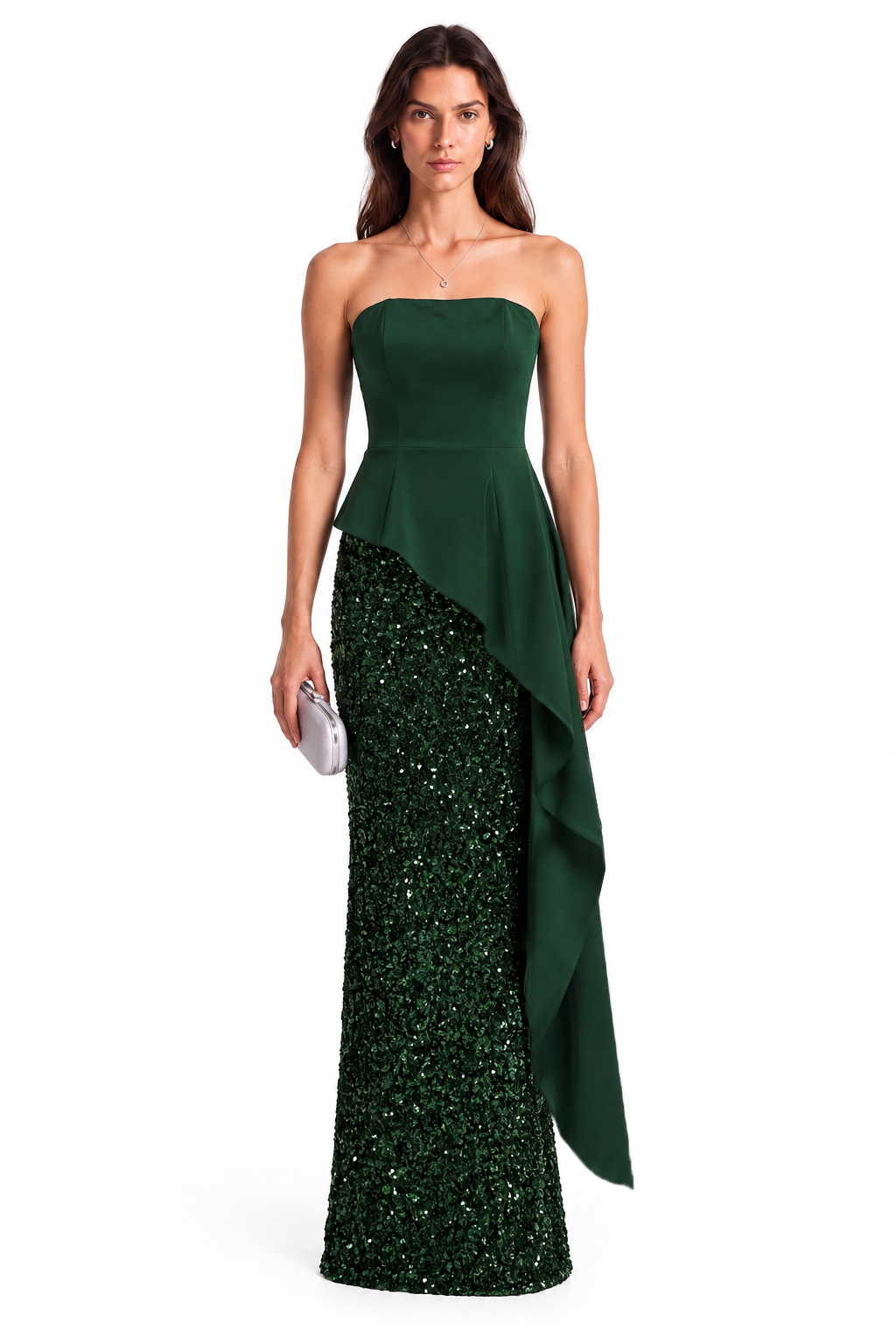 "Aveline" Strapless Sequin Drape Gown