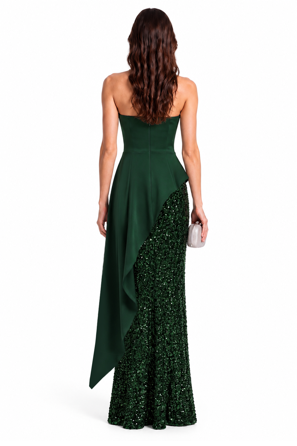 "Aveline" Strapless Sequin Drape Gown
