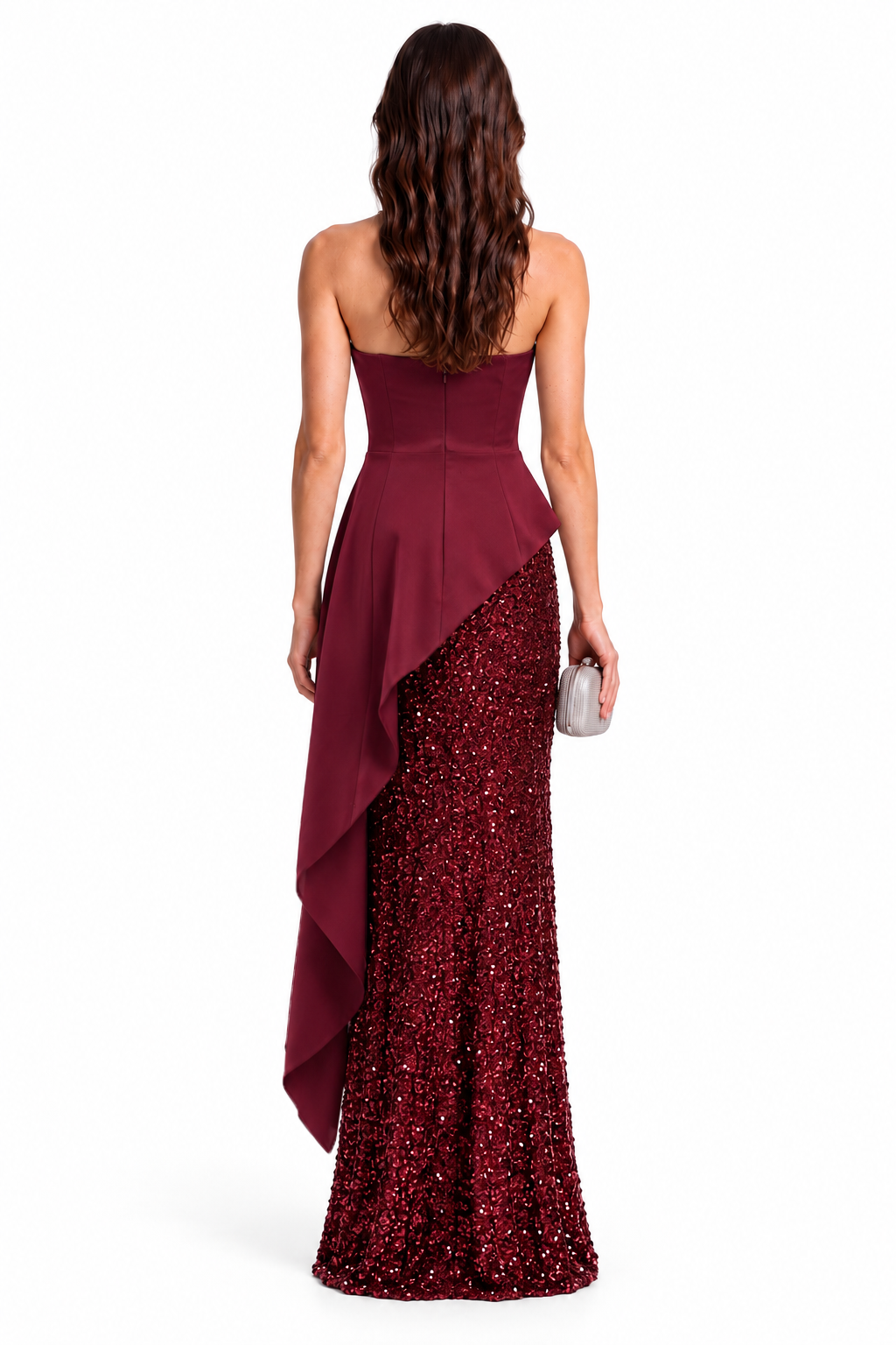 "Aveline" Strapless Sequin Drape Gown