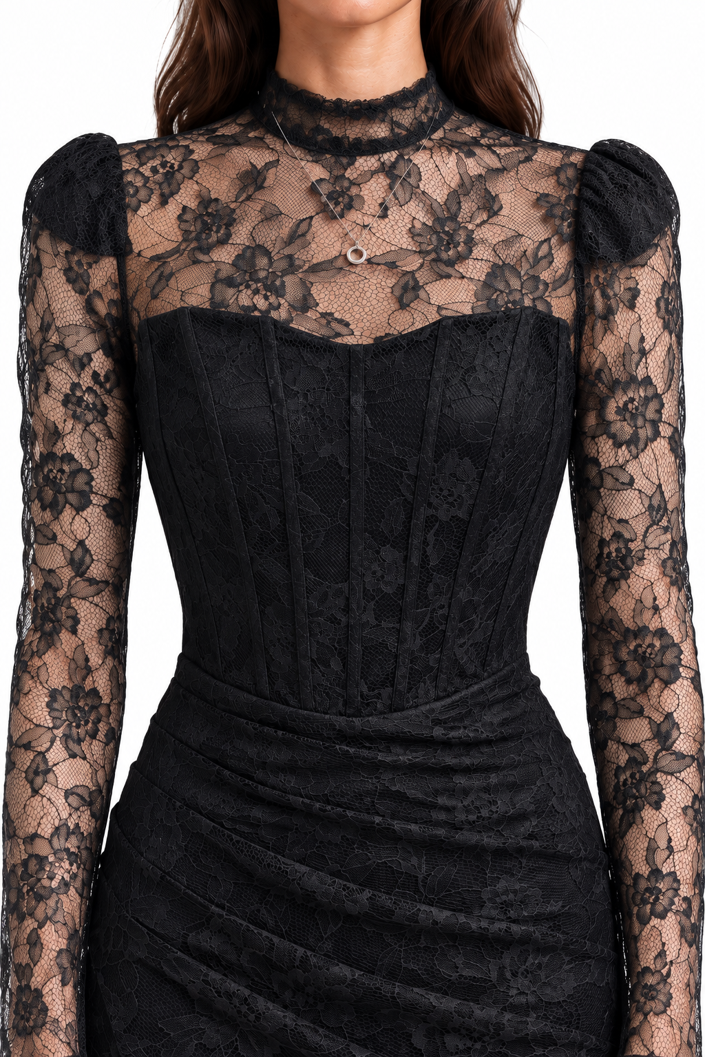 "Elara" Lace High Neck Draped Gown