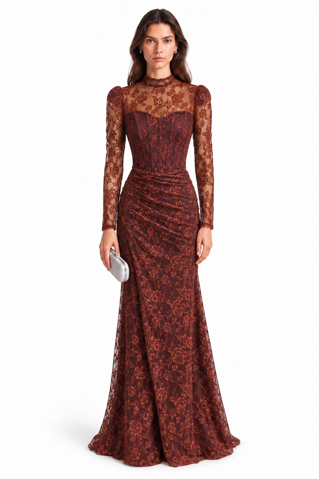 "Elara" Lace High Neck Draped Gown