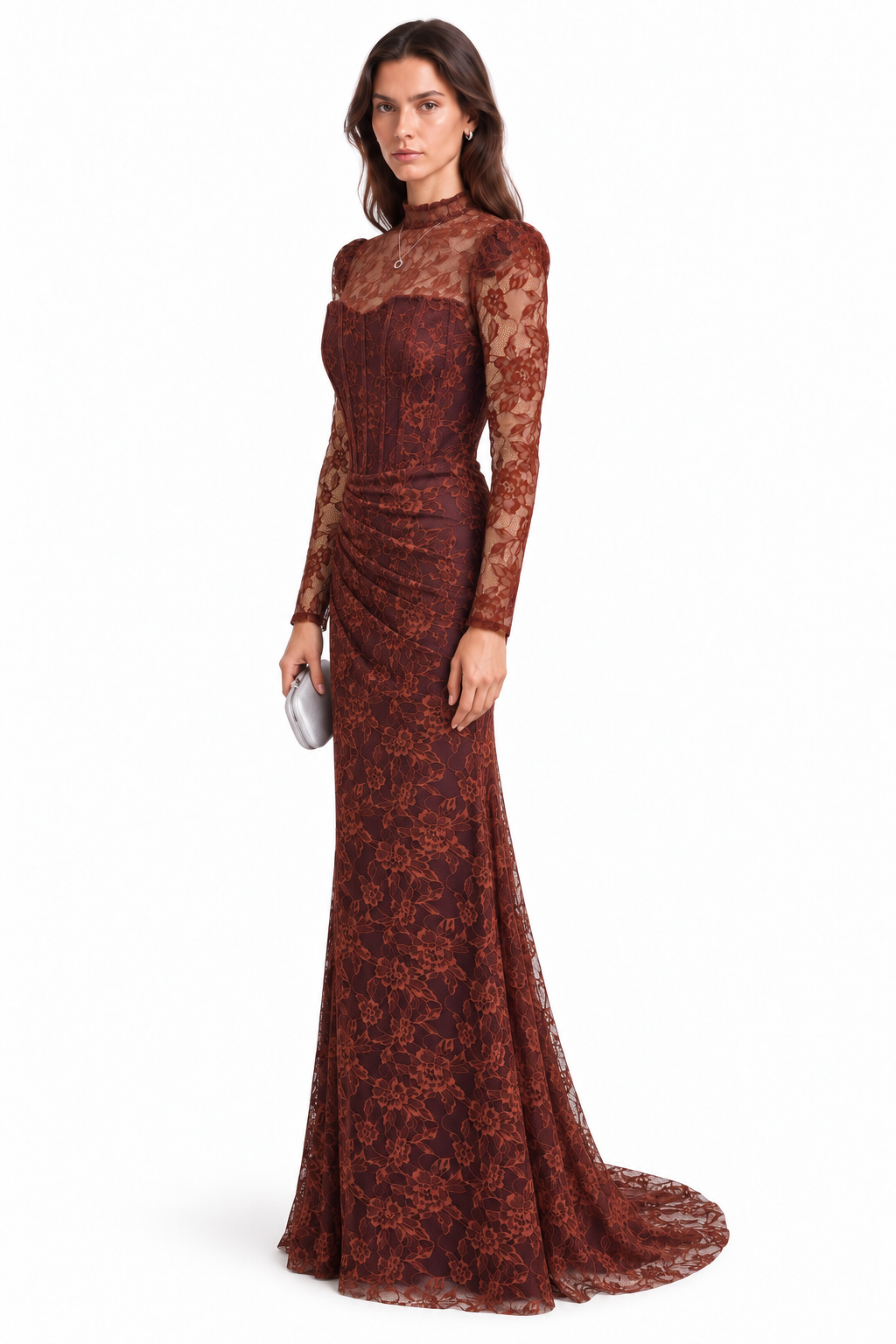 "Elara" Lace High Neck Draped Gown