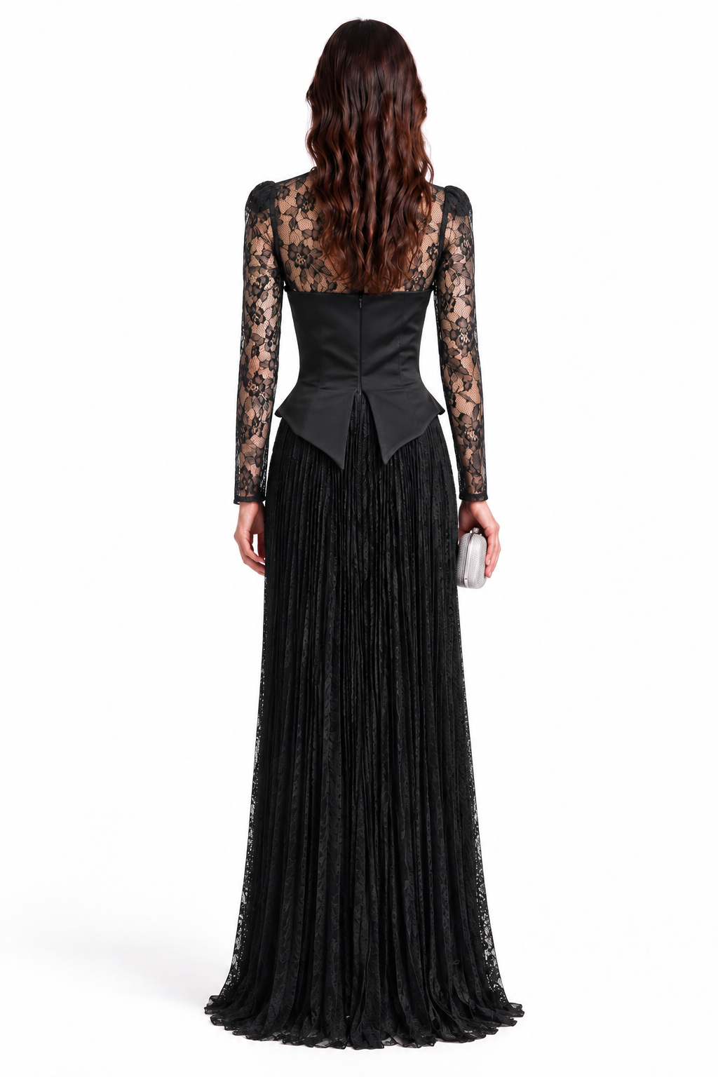 "Seren" Pearl Trim Pleated Gown