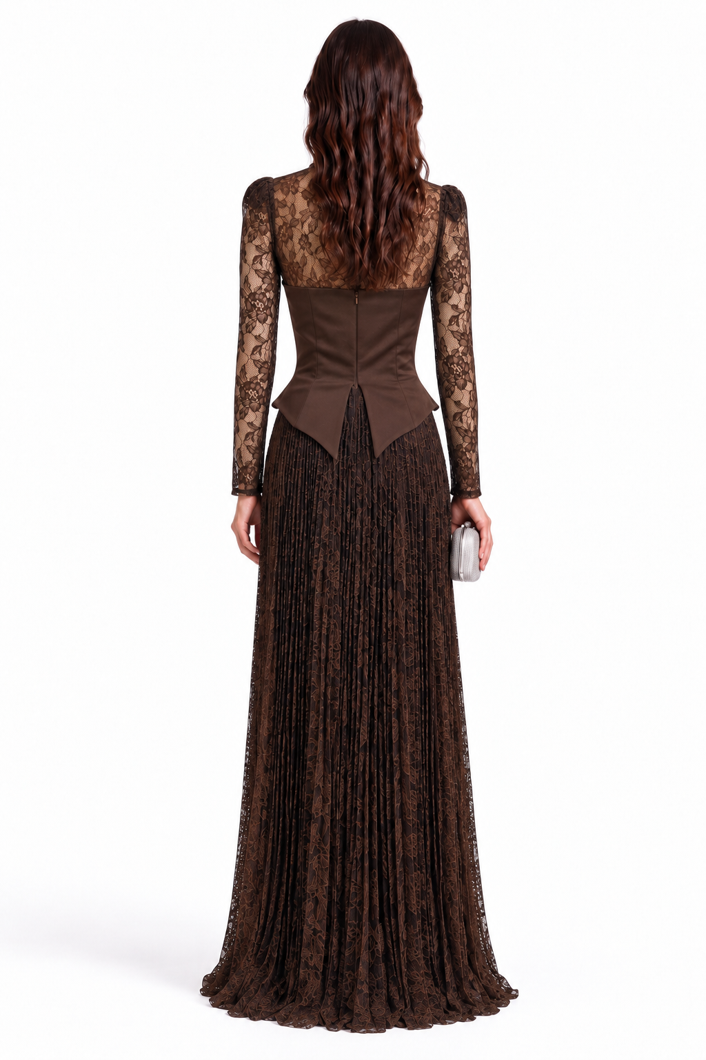 "Seren" Pearl Trim Pleated Gown