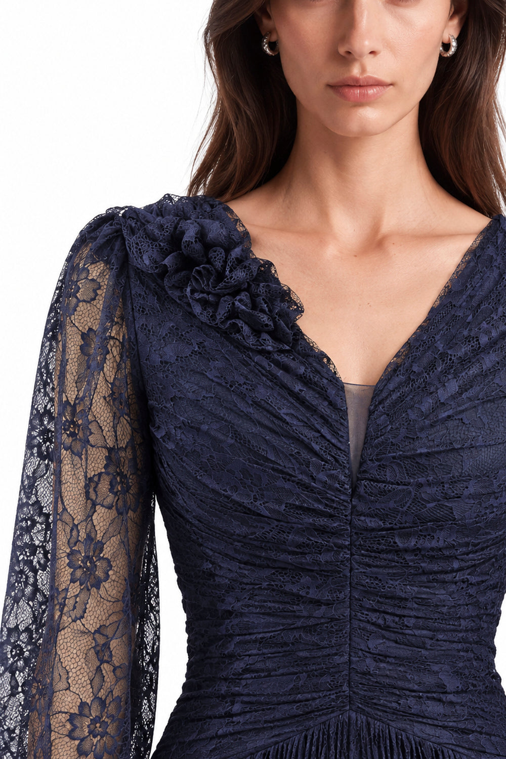 "Elara" Ruched Floral Lace Dress