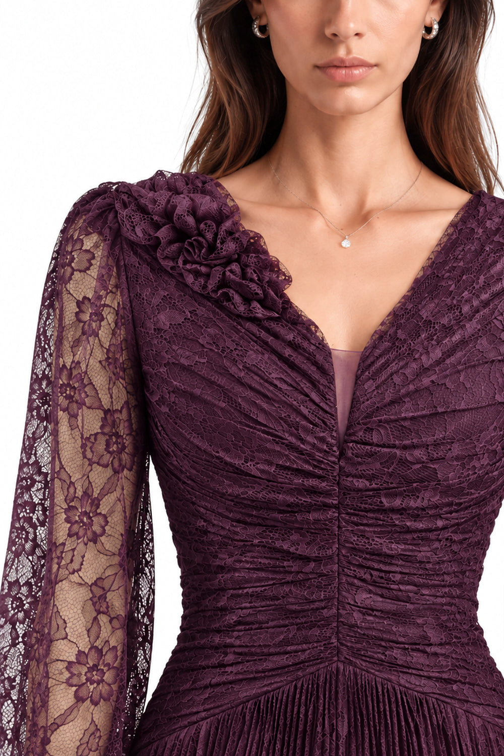 "Elara" Ruched Floral Lace Dress