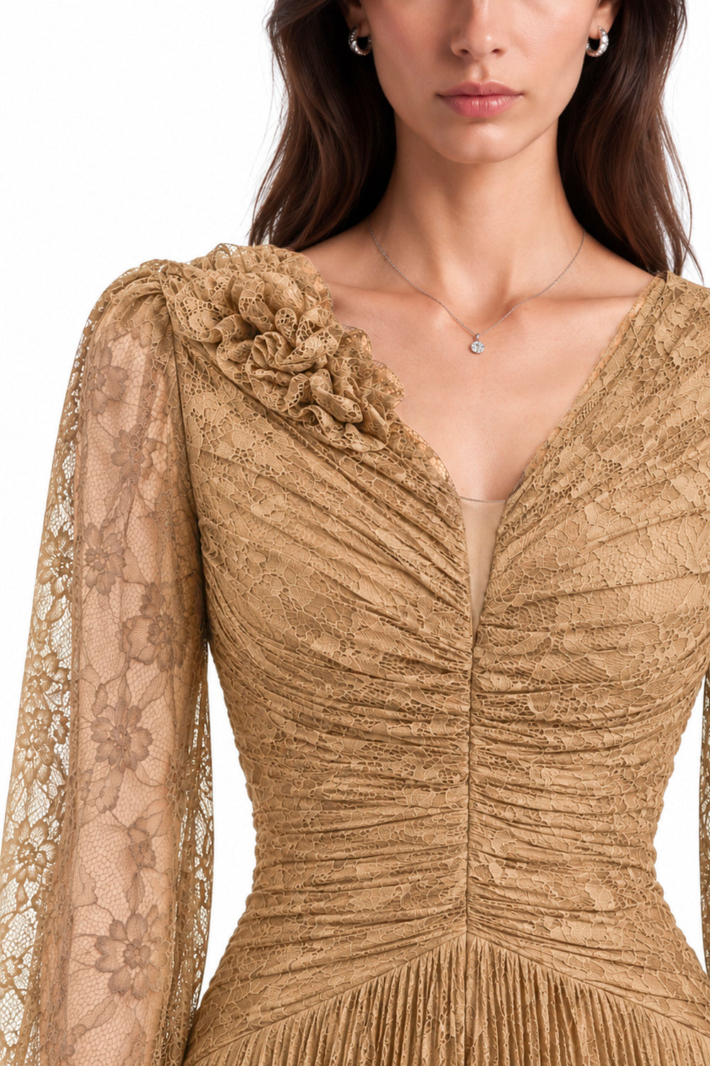 "Elara" Ruched Floral Lace Dress