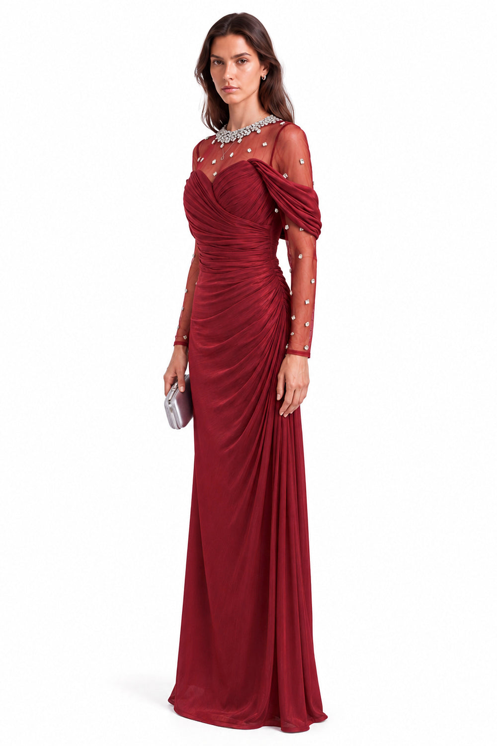 "Alina" Embellished Draped Organza Dress