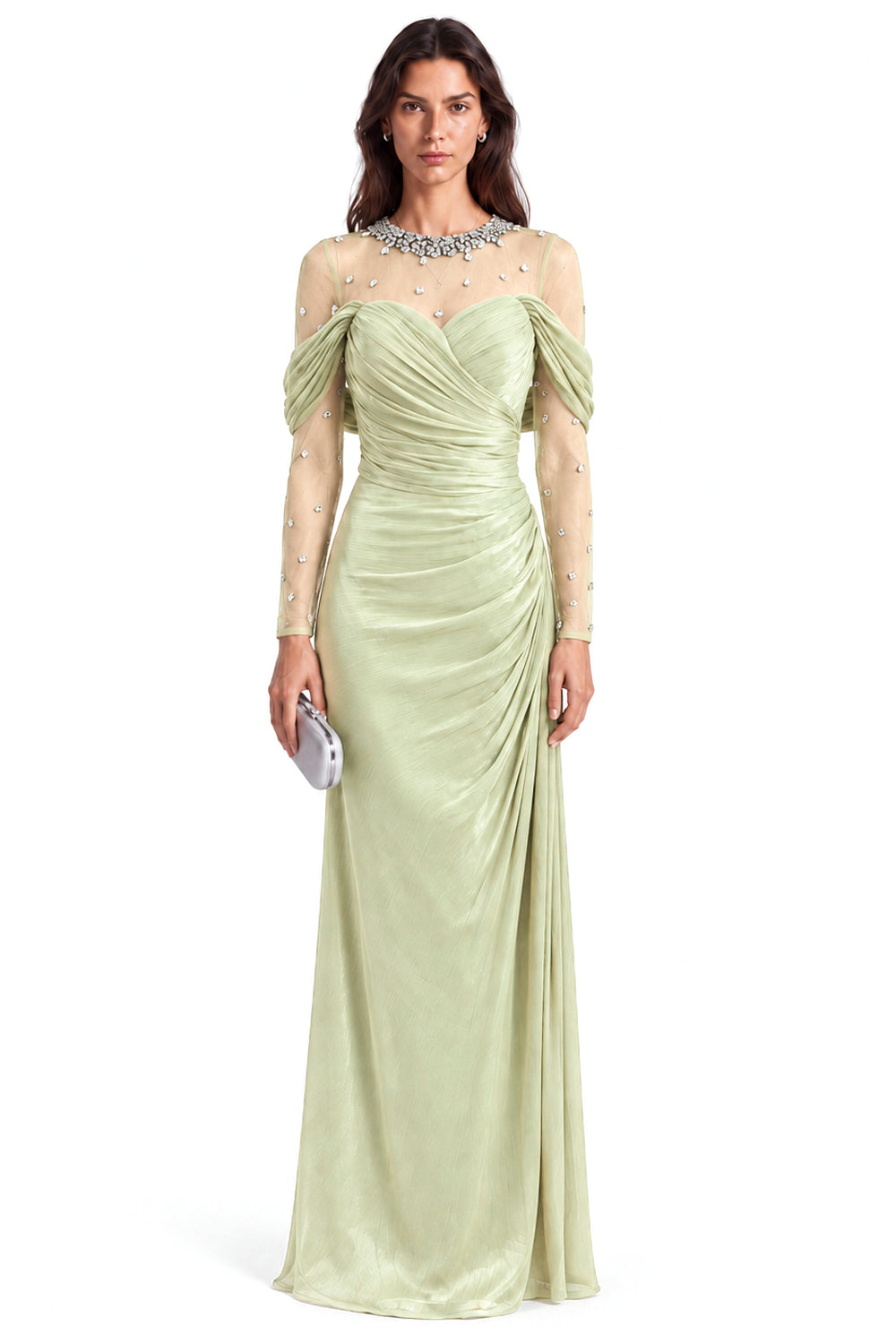 "Alina" Embellished Draped Organza Dress