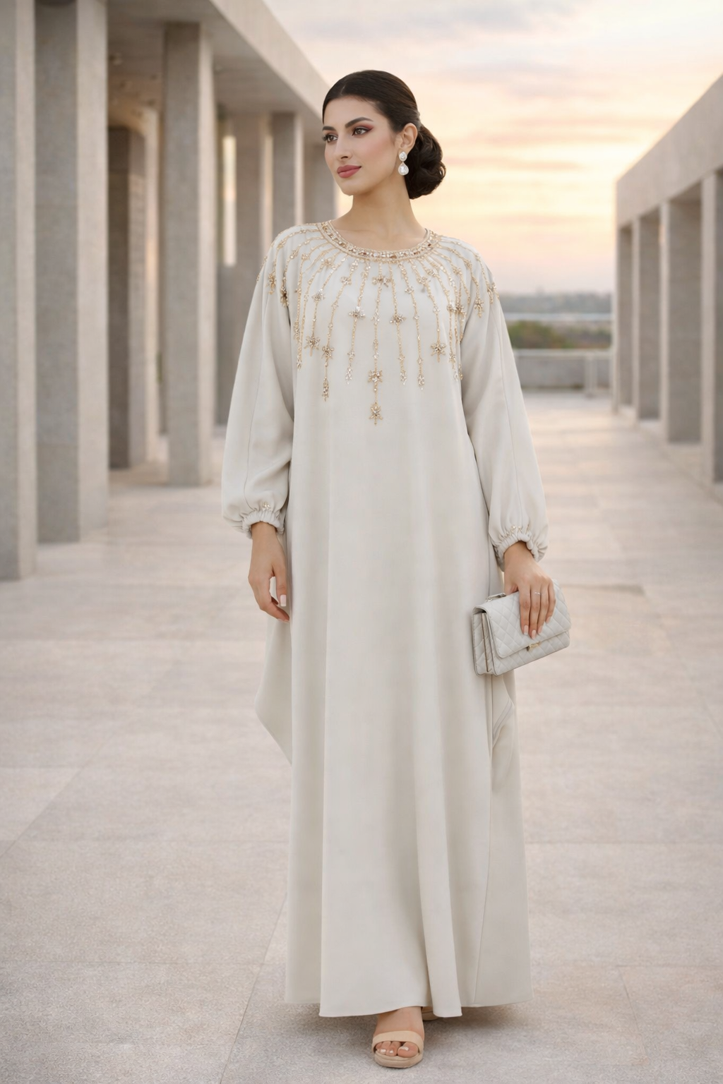 Cascading Vertical Motif Embellished Jalabiya