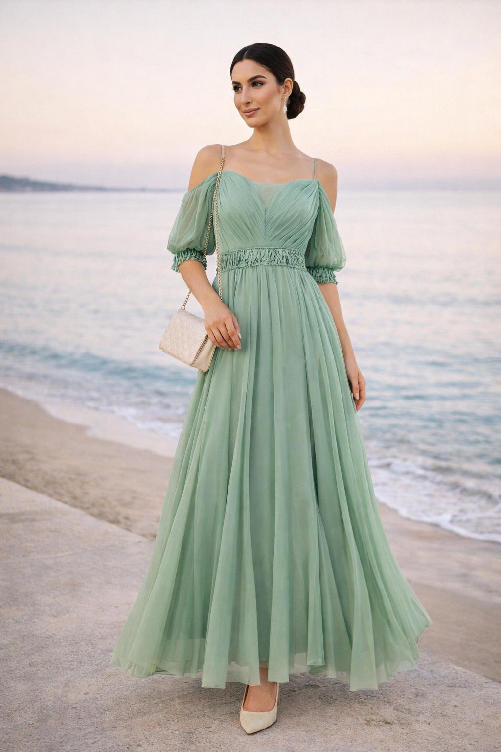 Soft Drape Cold-Shoulder Gown