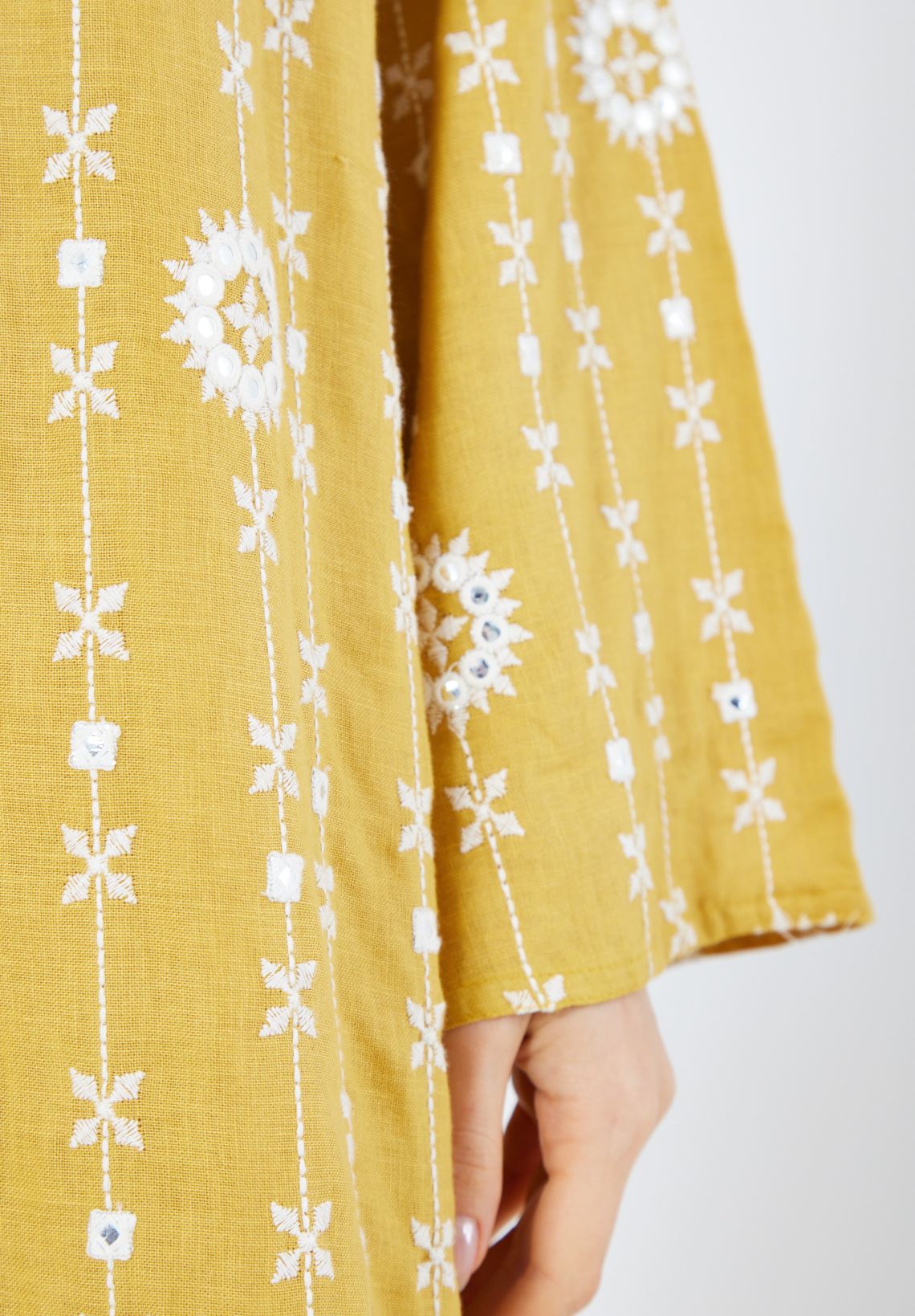 Beautiful Embroidered Long Dress With Modified Keyhole Neckline And Bell Sleeves
