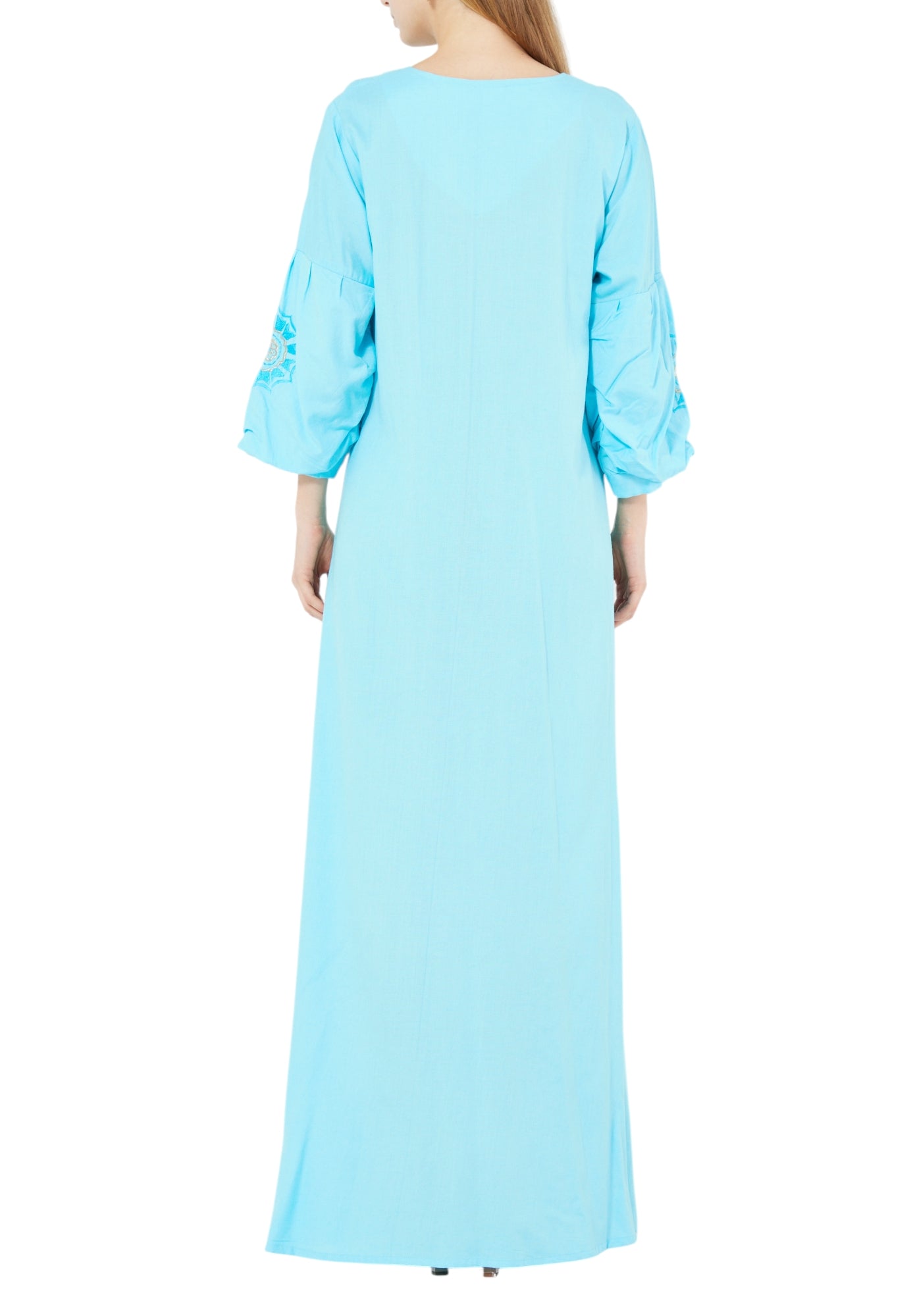 Beautiful Embroidered Long Dress With Round Neckline And Long Sleeves