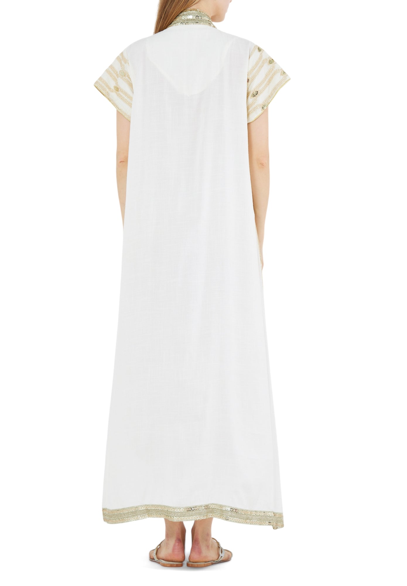 Beautiful Asymmetrical Embroidered Long Dress With V-Neckline And Cape Sleeves