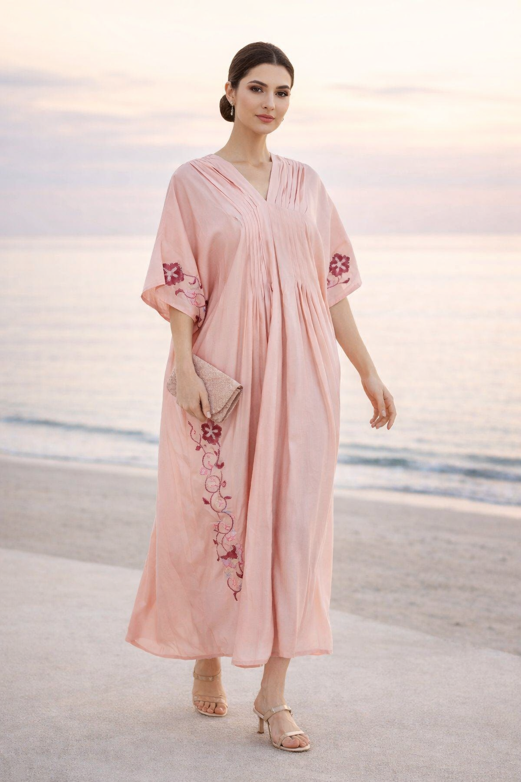 Stunning Embroidered Jalabiya With V-Neckline And Draped Sleeves