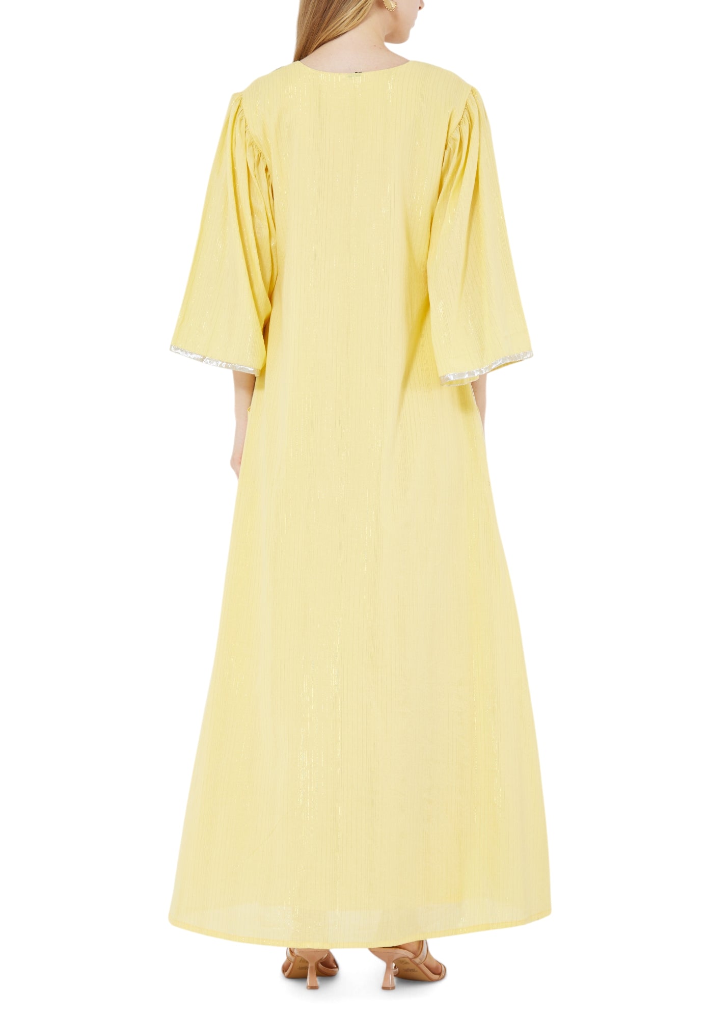 Stunning Embroidered Chiffon Long Dress With Sweetheart Neckline And Flared Sleeves