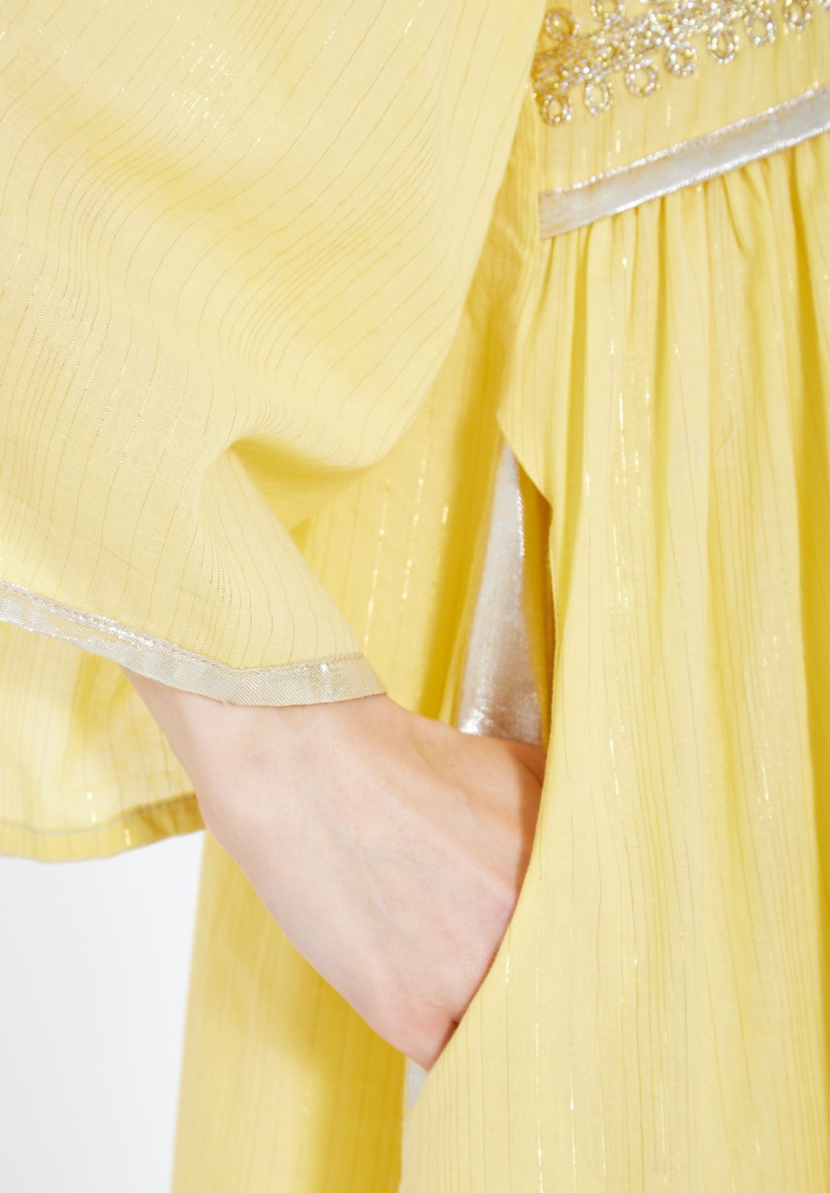 Stunning Embroidered Chiffon Long Dress With Sweetheart Neckline And Flared Sleeves