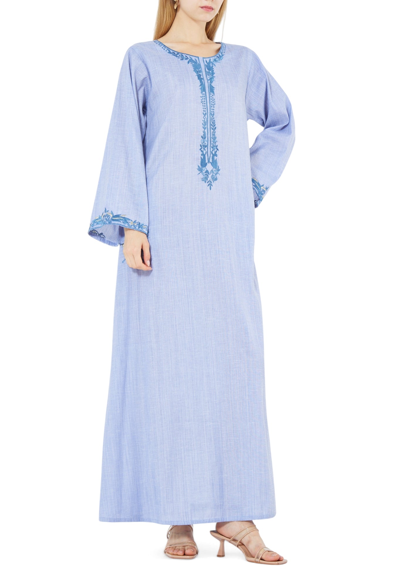 Beautiful Embroidered Long dress with Round Neckline And Bell Sleeves
