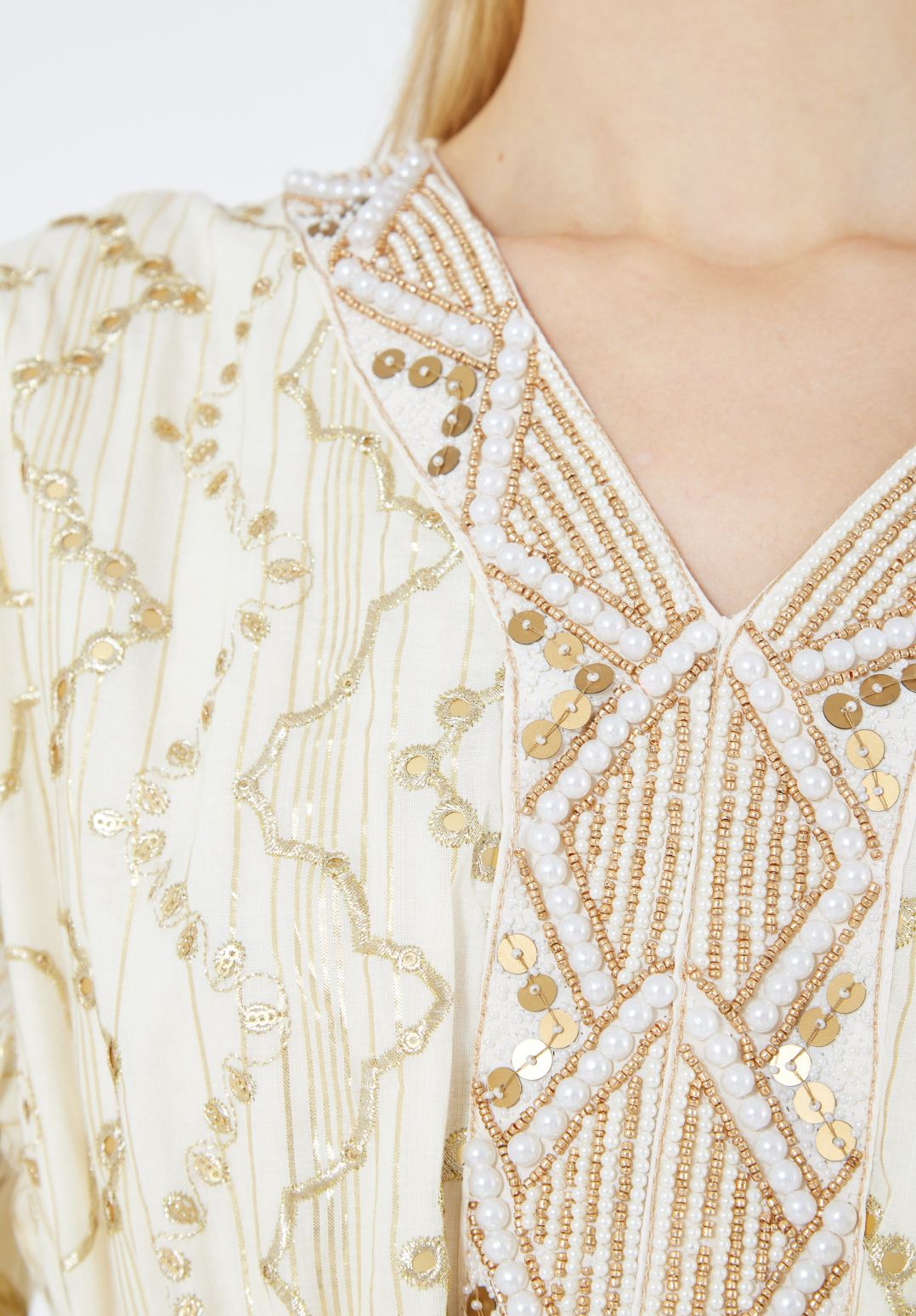 Stunning Embroidered Midi Dress With V-Neckline And Half Sleeves