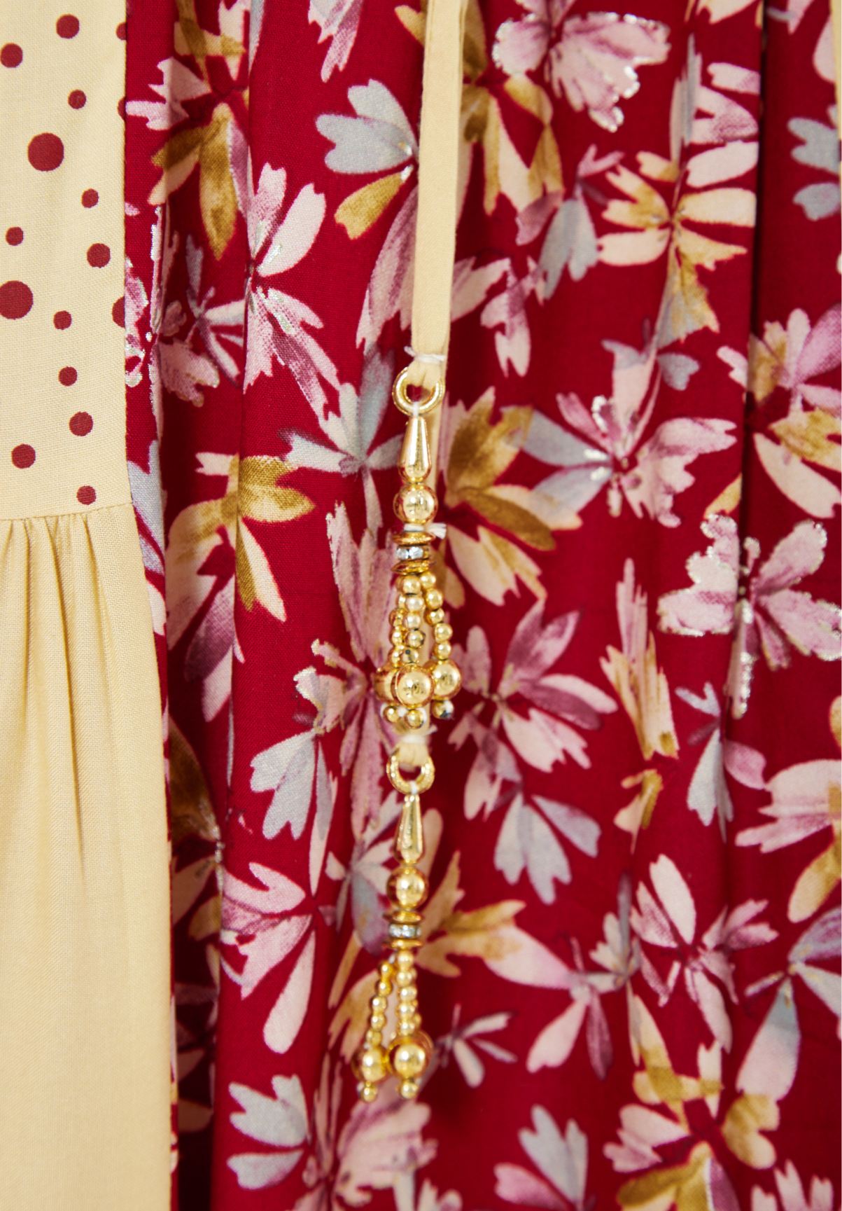 Printed Long Dress With Round Neckline And Long Sleeves