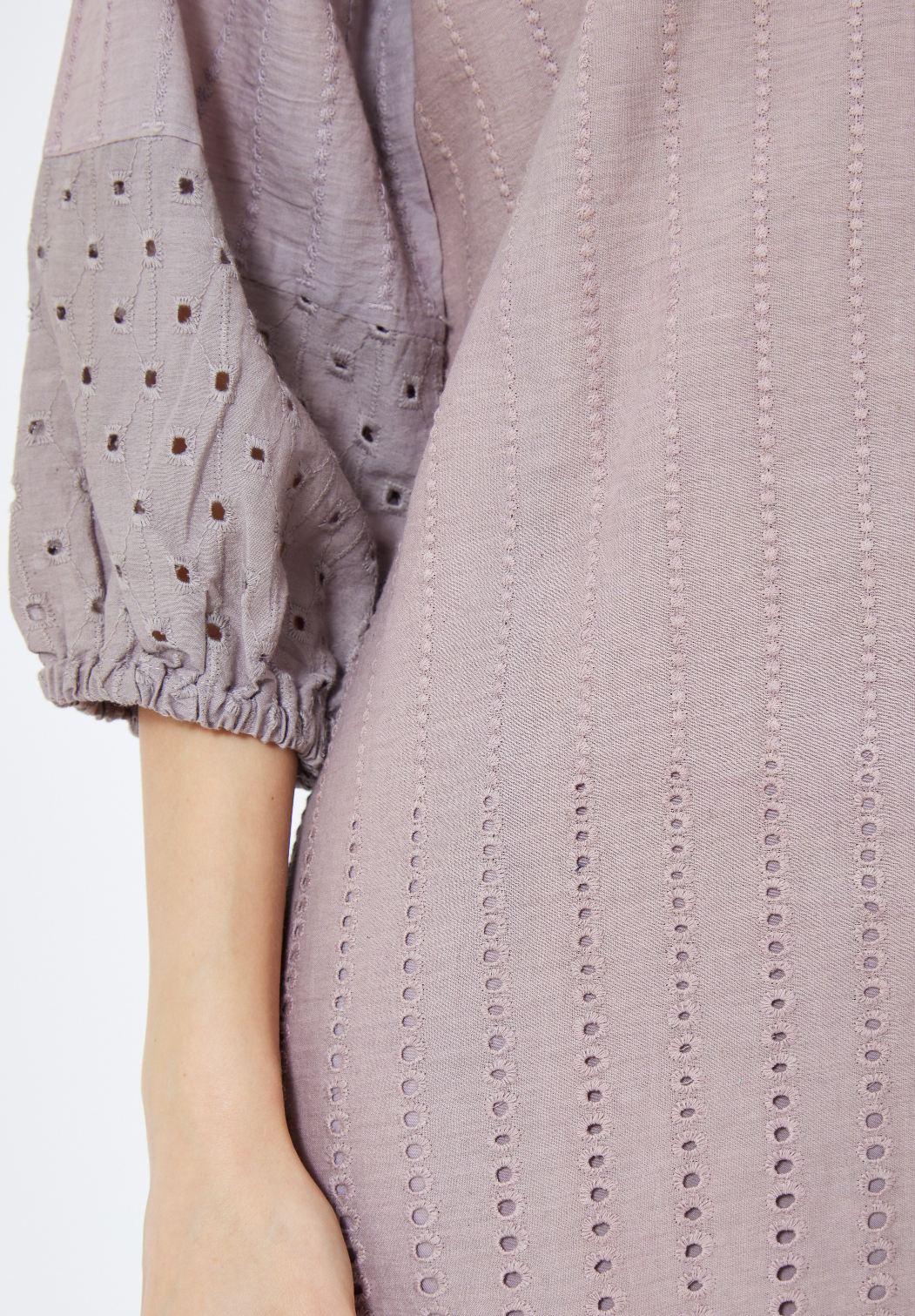 Beautiful Self Designed Linen Long Dress With V-Neckline And Puff Sleeves