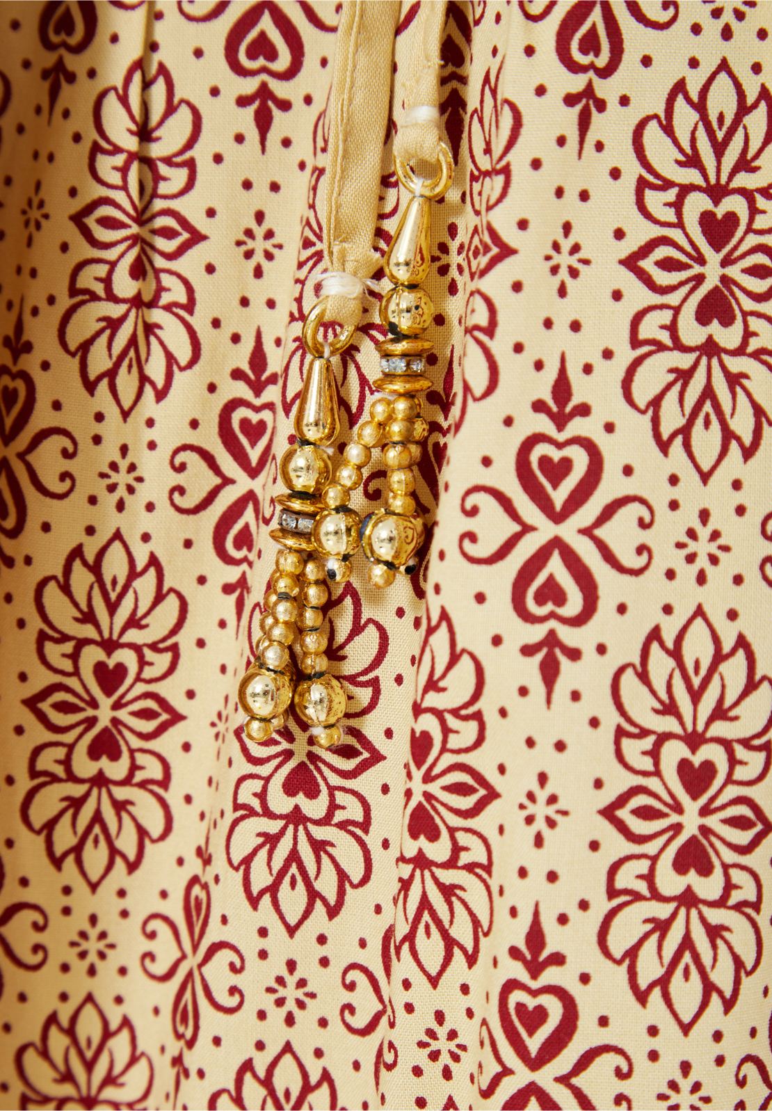 Beautiful Printed Long Dress With Embroidery Details And Round Neckline With Bell Sleeves