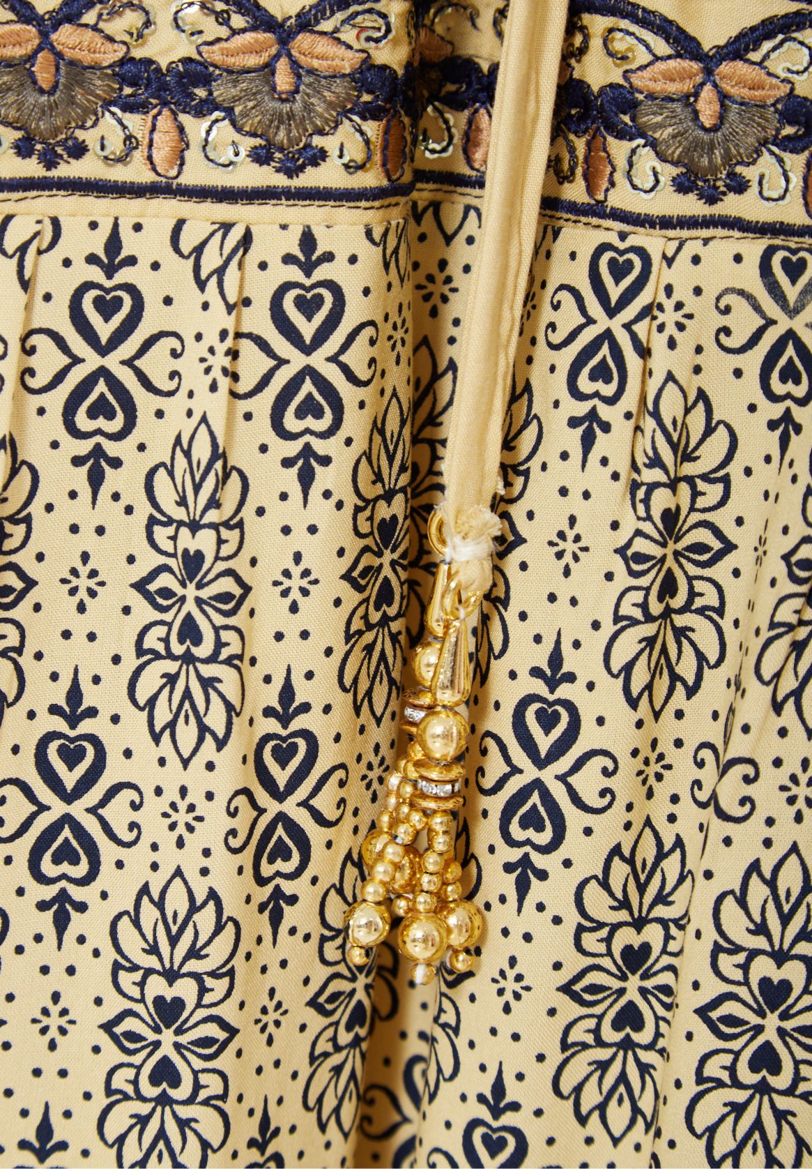 Beautiful Printed Long Dress With Embroidery Details And Round Neckline With Bell Sleeves