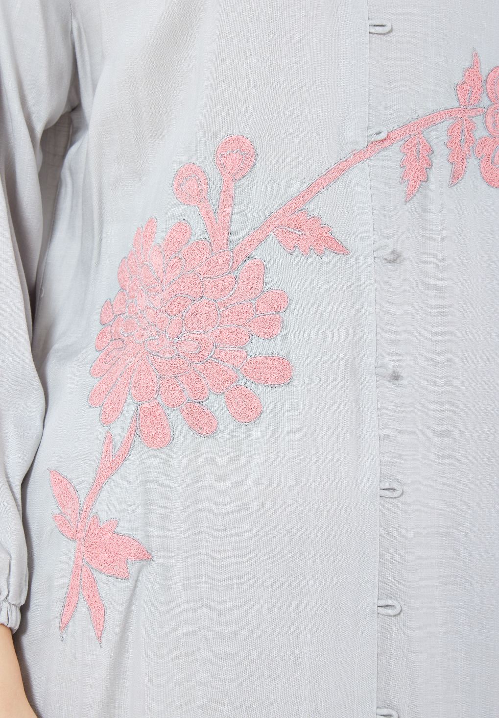 Simple Embroidered Frilled Midi Dress With Round Neckline And Long Sleeves