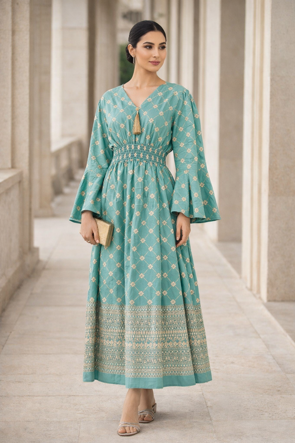 Beautiful Embroidered Taffeta Midi Dress