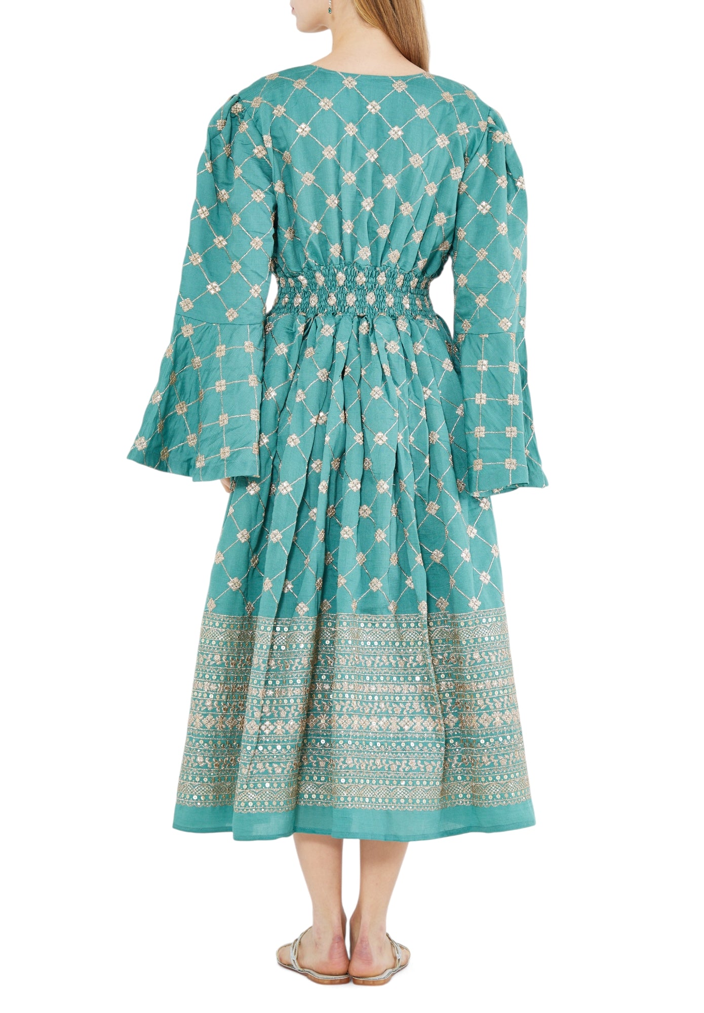 Beautiful Embroidered Taffeta Midi Dress