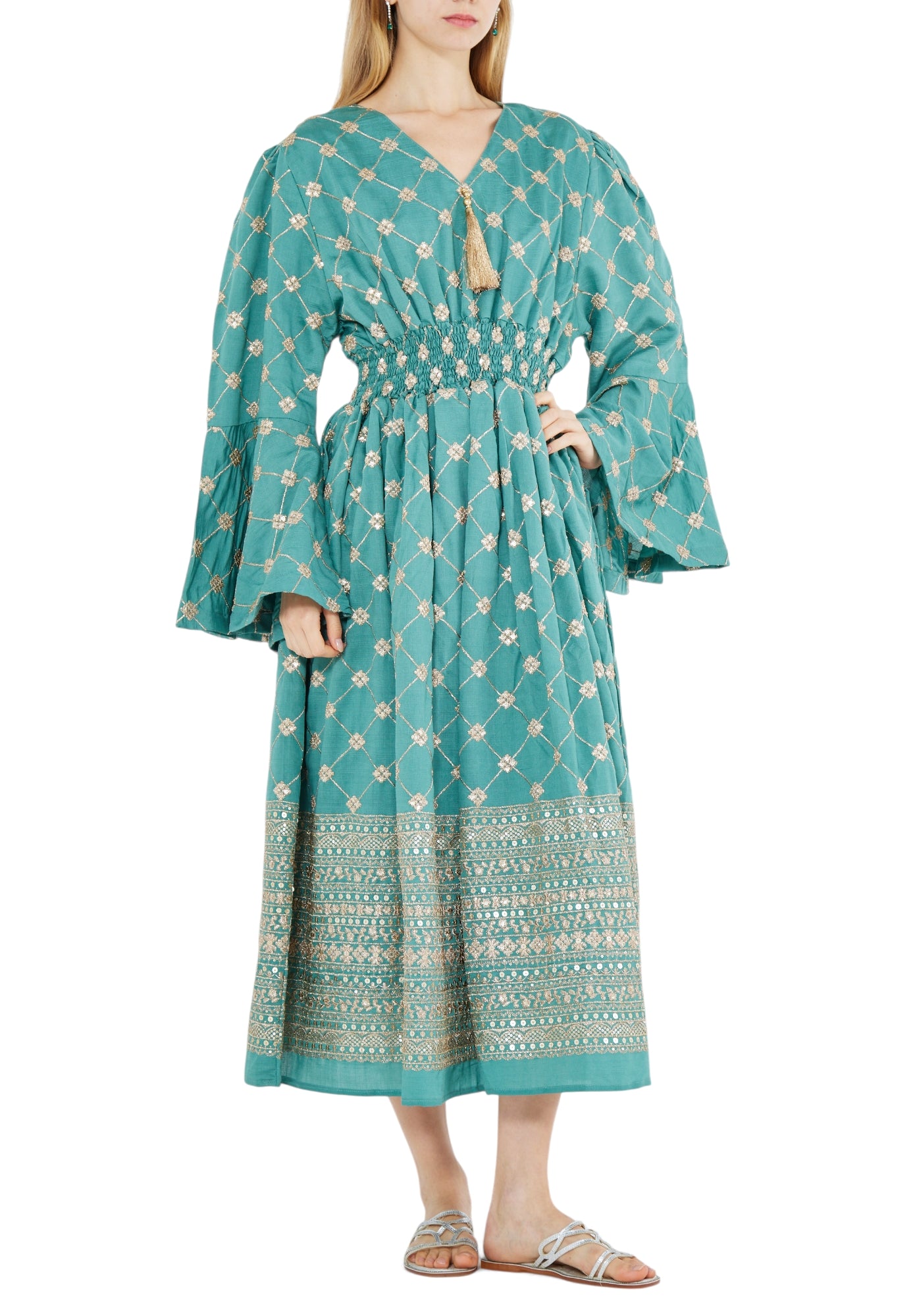 Beautiful Embroidered Taffeta Midi Dress