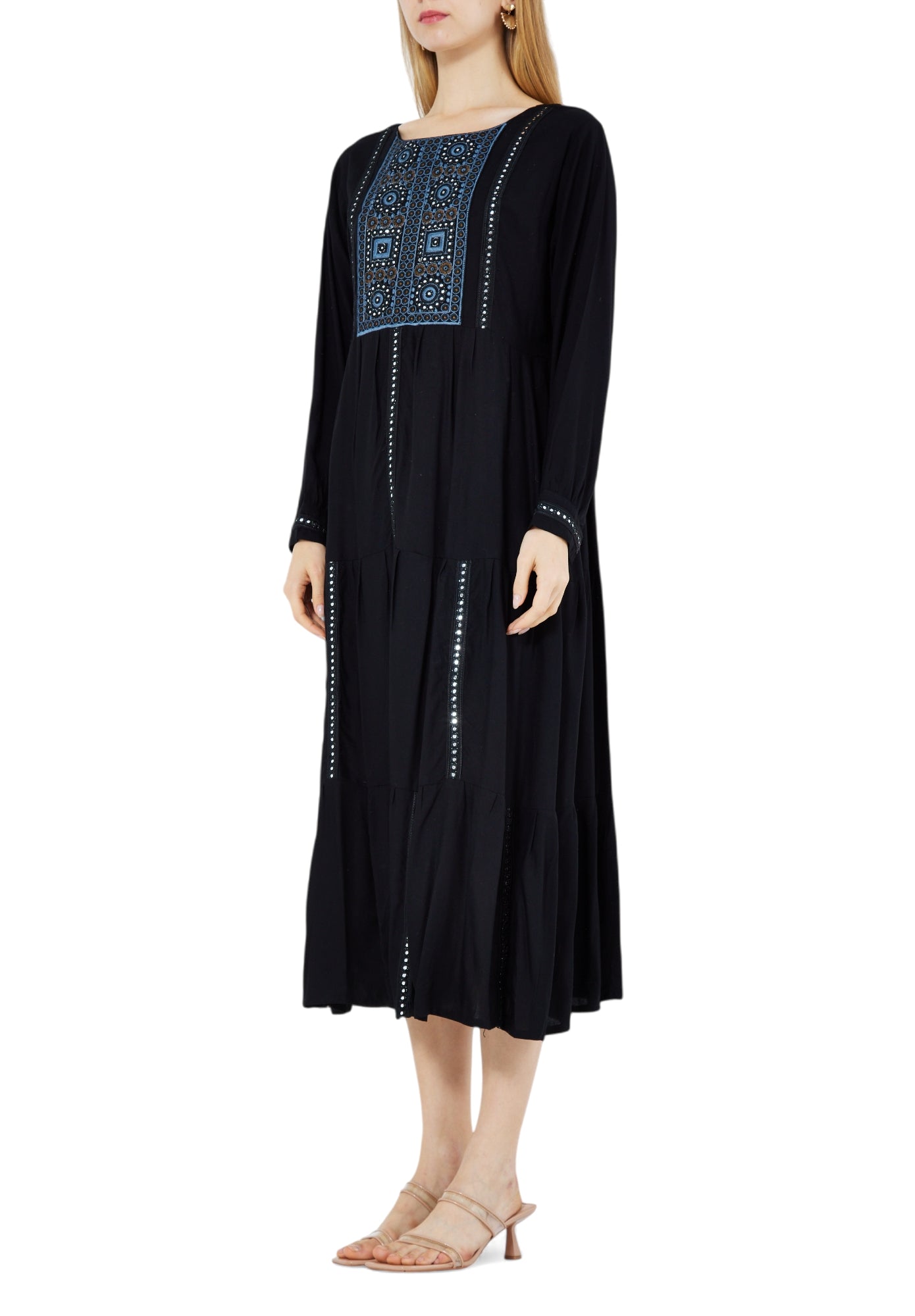 Simple And Elegant Linen Embroidered Midi Dress