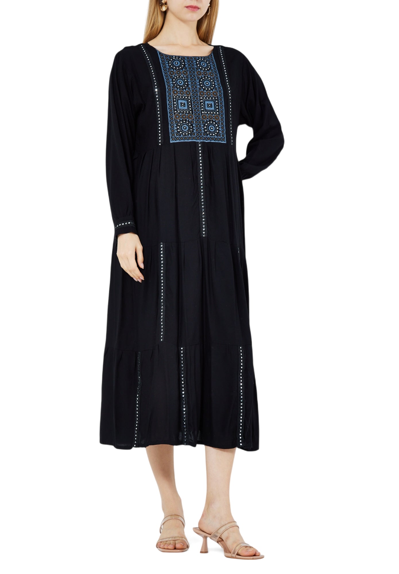 Simple And Elegant Linen Embroidered Midi Dress