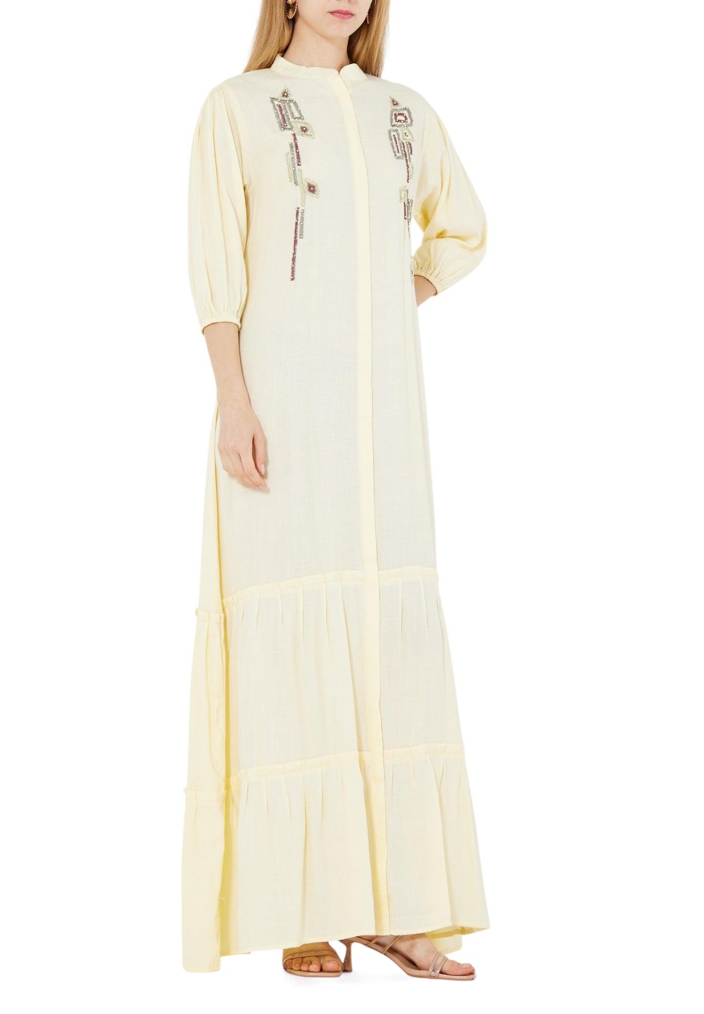 Simple And Elegant Embroidered Frilled Long Dress